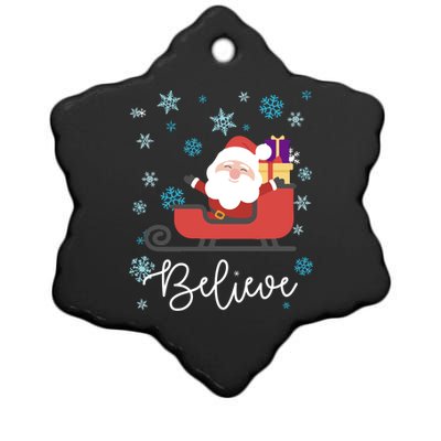 Cute Believe Merry Christmas Santa Claus Sleigh Meaningful Gift Ceramic Star Ornament