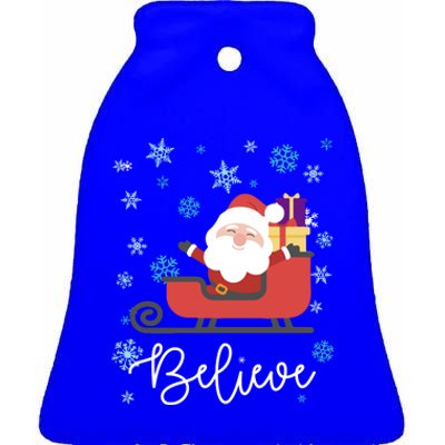 Cute Believe Merry Christmas Santa Claus Sleigh Meaningful Gift Ceramic Bell Ornament