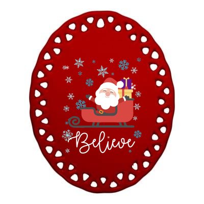 Cute Believe Merry Christmas Santa Claus Sleigh Meaningful Gift Ceramic Oval Ornament