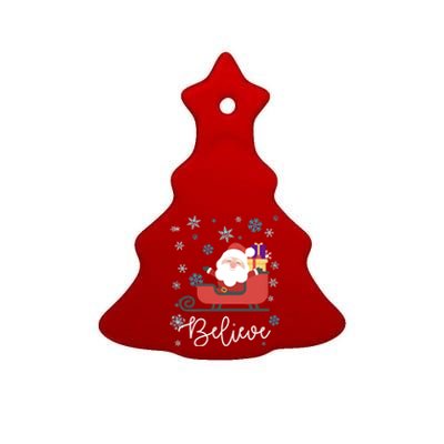 Cute Believe Merry Christmas Santa Claus Sleigh Meaningful Gift Ceramic Tree Ornament