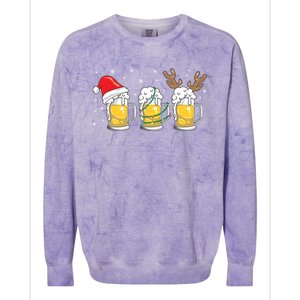 Christmas Beer Mugs Reinbeer Santa Hat Xmas Lights Costume Gift Colorblast Crewneck Sweatshirt