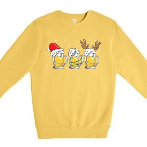 Christmas Beer Mugs Reinbeer Santa Hat Xmas Lights Costume Gift Premium Crewneck Sweatshirt