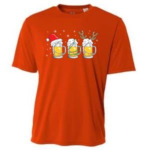 Christmas Beer Mugs Reinbeer Santa Hat Xmas Lights Costume Gift Cooling Performance Crew T-Shirt