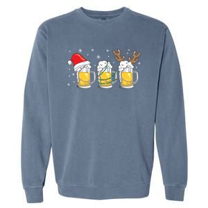 Christmas Beer Mugs Reinbeer Santa Hat Xmas Lights Costume Gift Garment-Dyed Sweatshirt