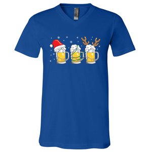 Christmas Beer Mugs Reinbeer Santa Hat Xmas Lights Costume Gift V-Neck T-Shirt