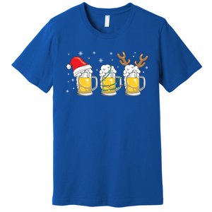 Christmas Beer Mugs Reinbeer Santa Hat Xmas Lights Costume Gift Premium T-Shirt