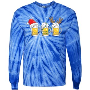 Christmas Beer Mugs Reinbeer Santa Hat Xmas Lights Costume Gift Tie-Dye Long Sleeve Shirt