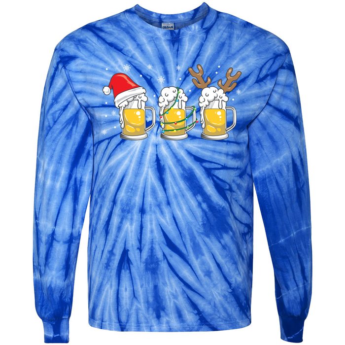 Christmas Beer Mugs Reinbeer Santa Hat Xmas Lights Costume Gift Tie-Dye Long Sleeve Shirt