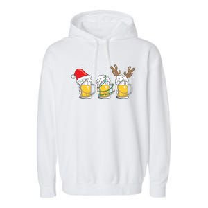 Christmas Beer Mugs Reinbeer Santa Hat Xmas Lights Costume Gift Garment-Dyed Fleece Hoodie