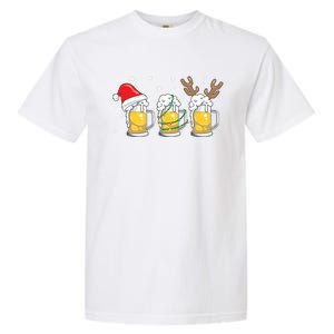 Christmas Beer Mugs Reinbeer Santa Hat Xmas Lights Costume Gift Garment-Dyed Heavyweight T-Shirt