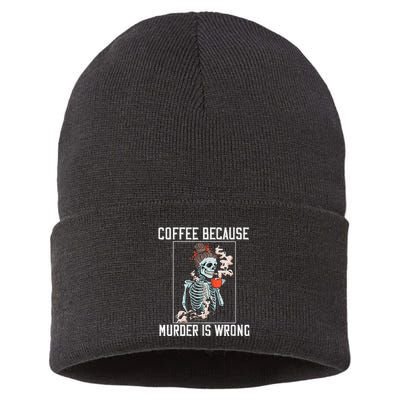 Coffee Because Murder is Wrong  Lover Skull Saying Sustainable Knit Beanie