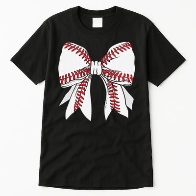 Cute Baseball Mom Coquette Bow Game Day Mothers Day 2025 Gift Tall T-Shirt