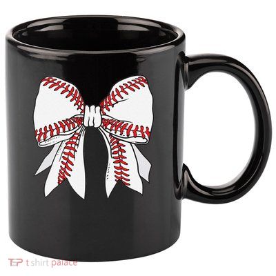 Cute Baseball Mom Coquette Bow Game Day Mothers Day 2025 Gift 11oz C Handle Ceramic Mug