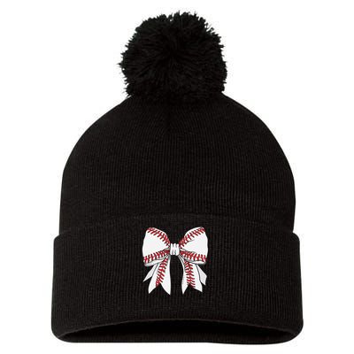 Cute Baseball Mom Coquette Bow Game Day Mothers Day 2025 Gift Pom Pom 12in Knit Beanie