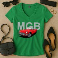Classic British Mgb Sports Car Women's V-Neck T-Shirt