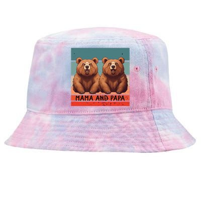 Charming Bears Mama And Papa Warm Playful Family Together Gift Tie-Dyed Bucket Hat