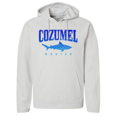 Cozumel Beach Mexico Scuba Diver Shark Diving Vintage Performance Fleece Hoodie