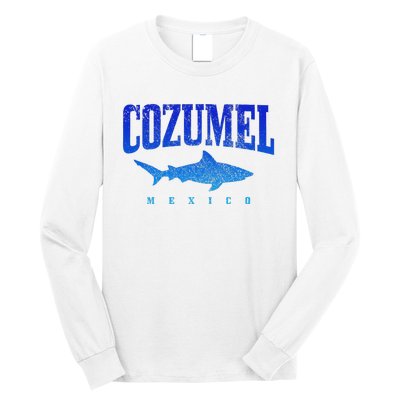 Cozumel Beach Mexico Scuba Diver Shark Diving Vintage Long Sleeve Shirt