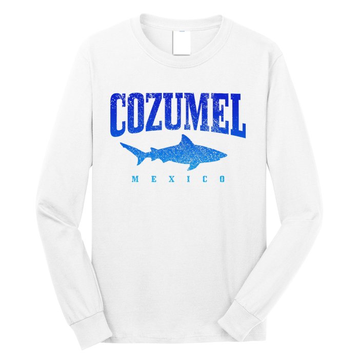 Cozumel Beach Mexico Scuba Diver Shark Diving Vintage Long Sleeve Shirt