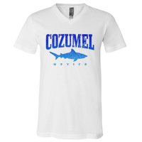 Cozumel Beach Mexico Scuba Diver Shark Diving Vintage V-Neck T-Shirt