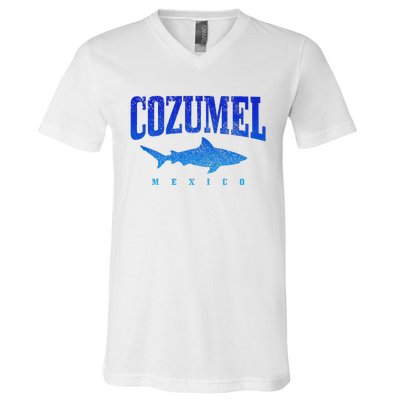 Cozumel Beach Mexico Scuba Diver Shark Diving Vintage V-Neck T-Shirt