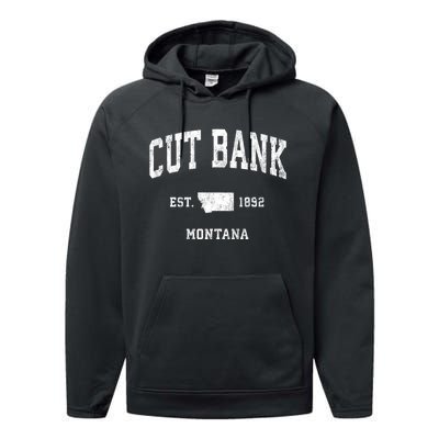 Cut Bank Montana Mt Vintage Athletic Sports Performance Fleece Hoodie