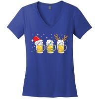 Christmas Beer Mugs Reinbeer Santa Hat Xmas Lights Costume Cool Gift Women's V-Neck T-Shirt