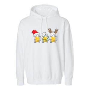 Christmas Beer Mugs Reinbeer Santa Hat Xmas Lights Costume Cool Gift Garment-Dyed Fleece Hoodie