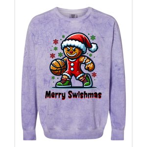 Christmas Basketball Merry Swishmas Funny Gingerbread Man Colorblast Crewneck Sweatshirt