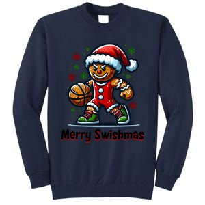 Christmas Basketball Merry Swishmas Funny Gingerbread Man Tall Sweatshirt