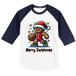 Christmas Basketball Merry Swishmas Funny Gingerbread Man Baseball Sleeve Shirt