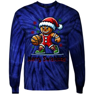 Christmas Basketball Merry Swishmas Funny Gingerbread Man Tie-Dye Long Sleeve Shirt