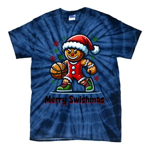 Christmas Basketball Merry Swishmas Funny Gingerbread Man Tie-Dye T-Shirt