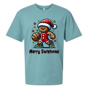 Christmas Basketball Merry Swishmas Funny Gingerbread Man Sueded Cloud Jersey T-Shirt