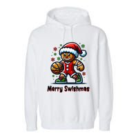 Christmas Basketball Merry Swishmas Funny Gingerbread Man Garment-Dyed Fleece Hoodie