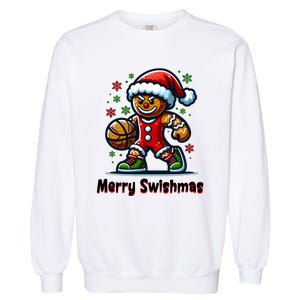 Christmas Basketball Merry Swishmas Funny Gingerbread Man Garment-Dyed Sweatshirt