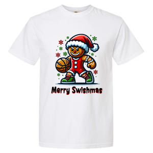 Christmas Basketball Merry Swishmas Funny Gingerbread Man Garment-Dyed Heavyweight T-Shirt