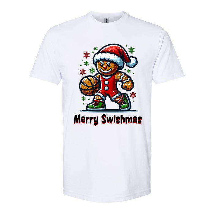 Christmas Basketball Merry Swishmas Funny Gingerbread Man Softstyle CVC T-Shirt