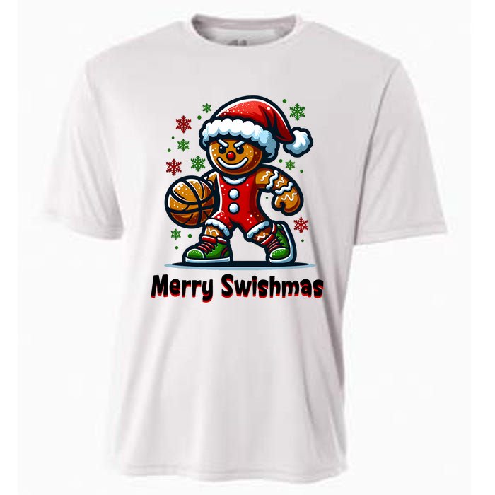 Christmas Basketball Merry Swishmas Funny Gingerbread Man Cooling Performance Crew T-Shirt