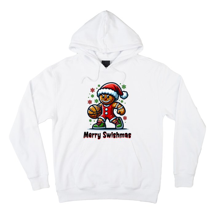 Christmas Basketball Merry Swishmas Funny Gingerbread Man Hoodie