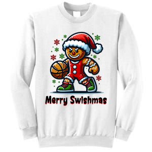 Christmas Basketball Merry Swishmas Funny Gingerbread Man Sweatshirt