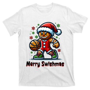 Christmas Basketball Merry Swishmas Funny Gingerbread Man T-Shirt