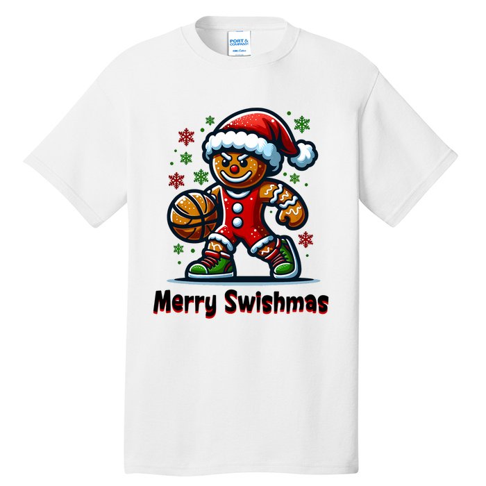 Christmas Basketball Merry Swishmas Funny Gingerbread Man Tall T-Shirt