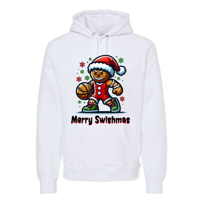 Christmas Basketball Merry Swishmas Funny Gingerbread Man Premium Hoodie