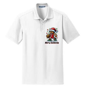 Christmas Basketball Merry Swishmas Funny Gingerbread Man Dry Zone Grid Polo