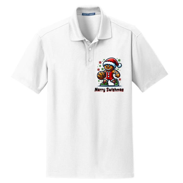 Christmas Basketball Merry Swishmas Funny Gingerbread Man Dry Zone Grid Polo