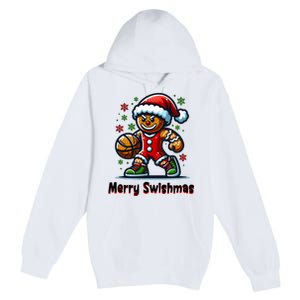 Christmas Basketball Merry Swishmas Funny Gingerbread Man Premium Pullover Hoodie