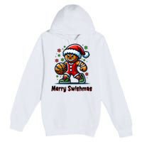 Christmas Basketball Merry Swishmas Funny Gingerbread Man Premium Pullover Hoodie