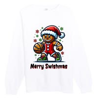 Christmas Basketball Merry Swishmas Funny Gingerbread Man Premium Crewneck Sweatshirt