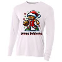 Christmas Basketball Merry Swishmas Funny Gingerbread Man Cooling Performance Long Sleeve Crew